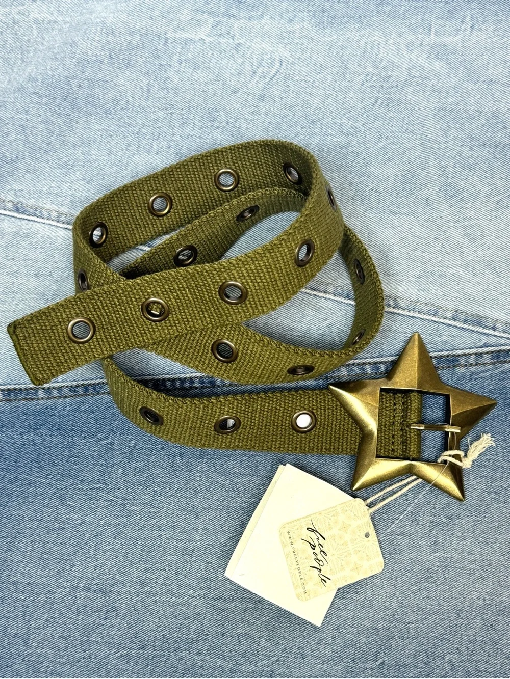 Free People Zoa Hip Belt Weeping Willow Green Star Buckle M/L